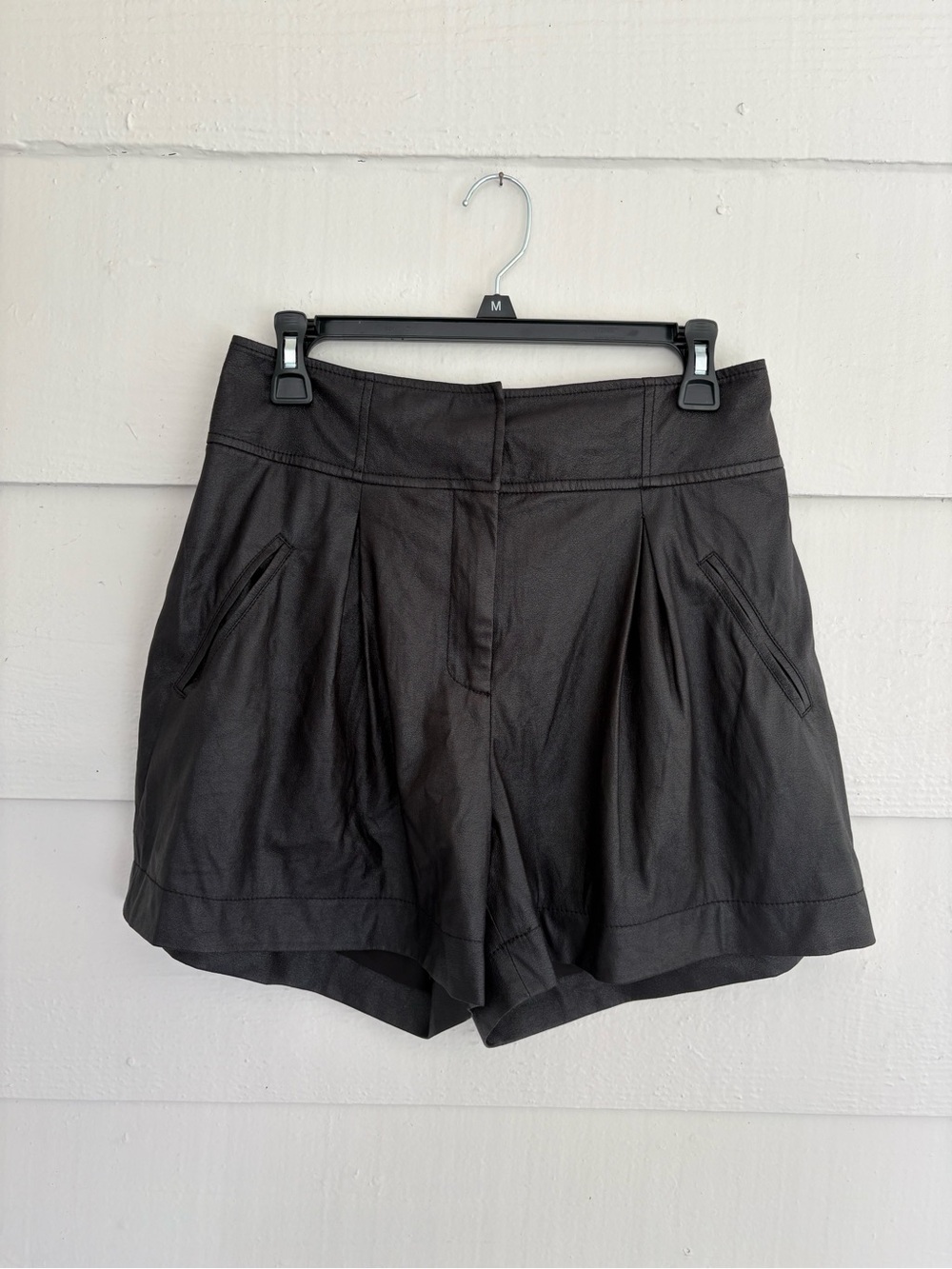 Rachel Rachel Roy Black Faux Leather Pleated Shorts Size 8 High Waist Edgy